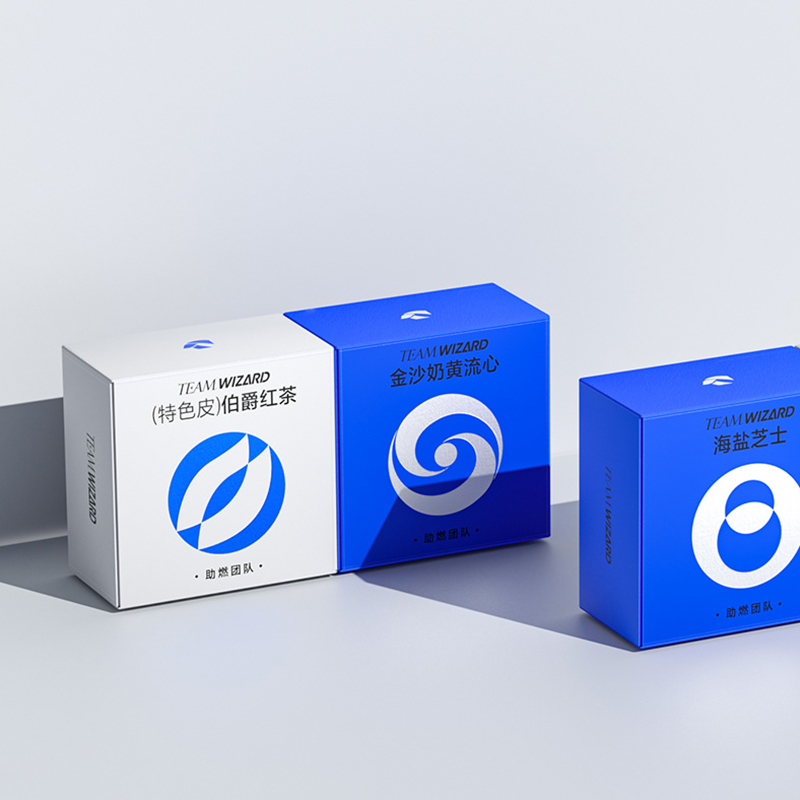 鮮明藍白色月餅包裝盒
